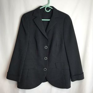 Akris Black White Pinstripe Blazer Career Jacket Three Button Womens Size 14